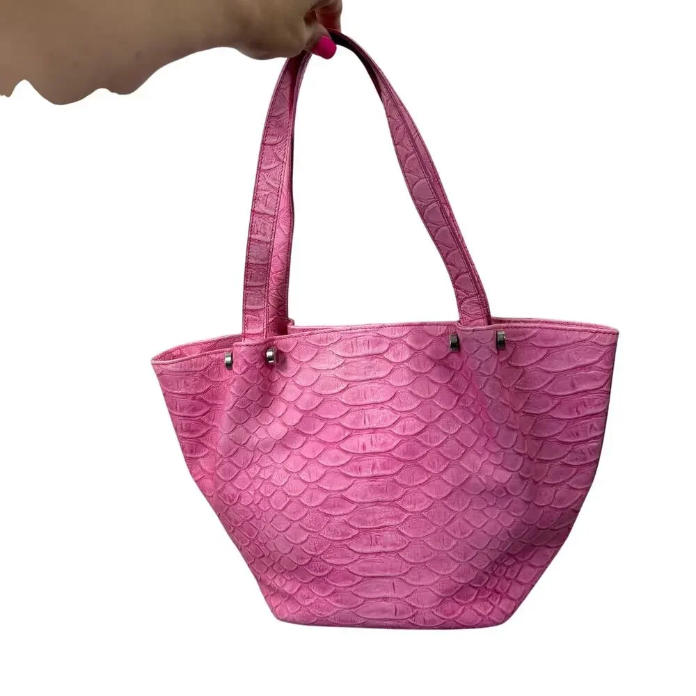 Claudia Firenze Pink Leather Python Embossed Tote Bag Italy Made  Shoulder Purse